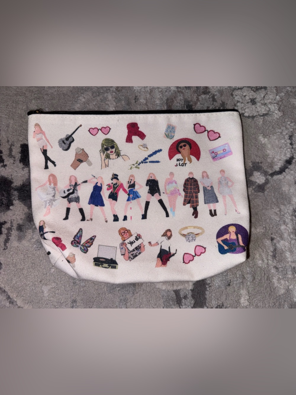 Taylor Swift Canvas Cosmetic Pouch with Pink and Multi-Color Character Prints